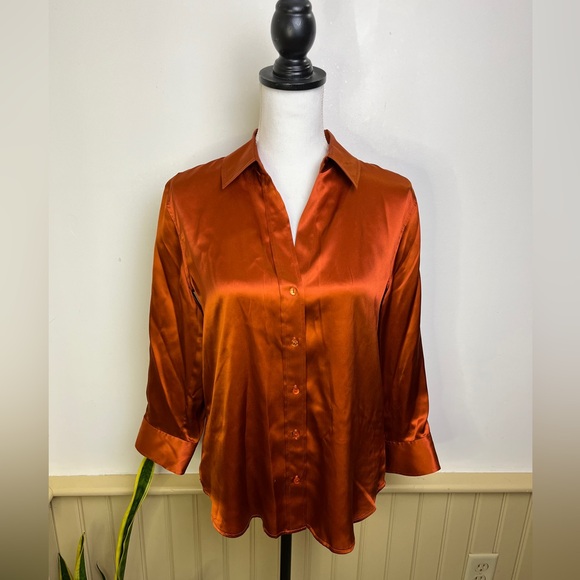 L'AGENCE Tops - L’AGENCE NWT 100% Silk Button Down Blouse S Rust Copper Satin Office Work Shirt